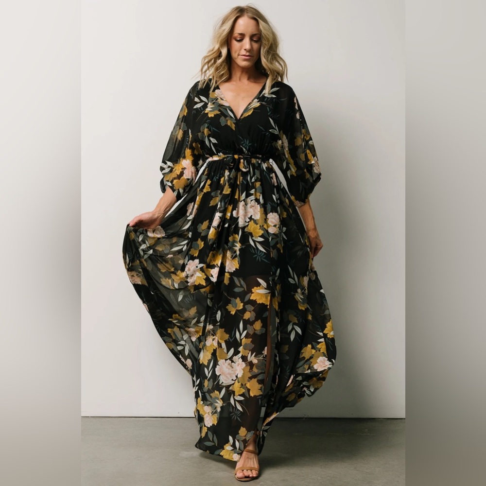 Baltic Born Kia Kimono Maxi Dress in Midnight Floral